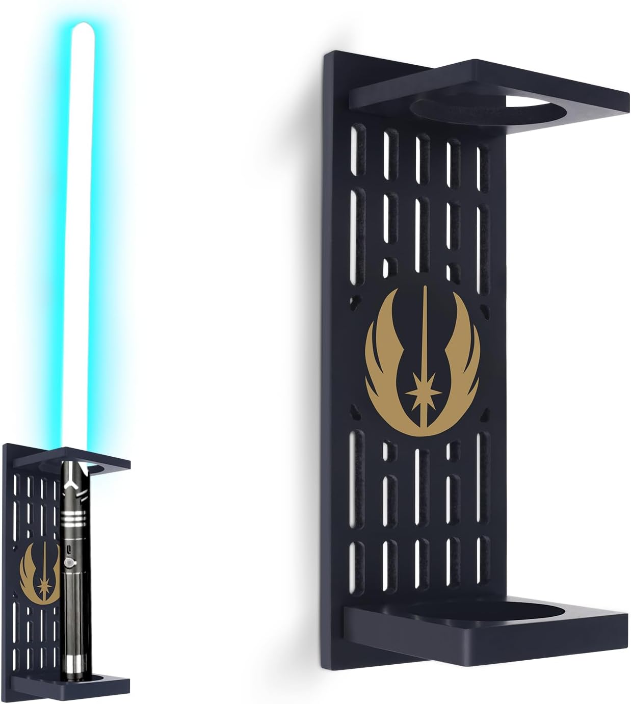 Lightsaber Stand with Pattern，Wooden Lightsaber Wall Mount Display Stand，Vertical Wall-Mounted Lightsaber Display Rack – Fits Most Lightsabers，Gift for Lightsaber Collectors (01)