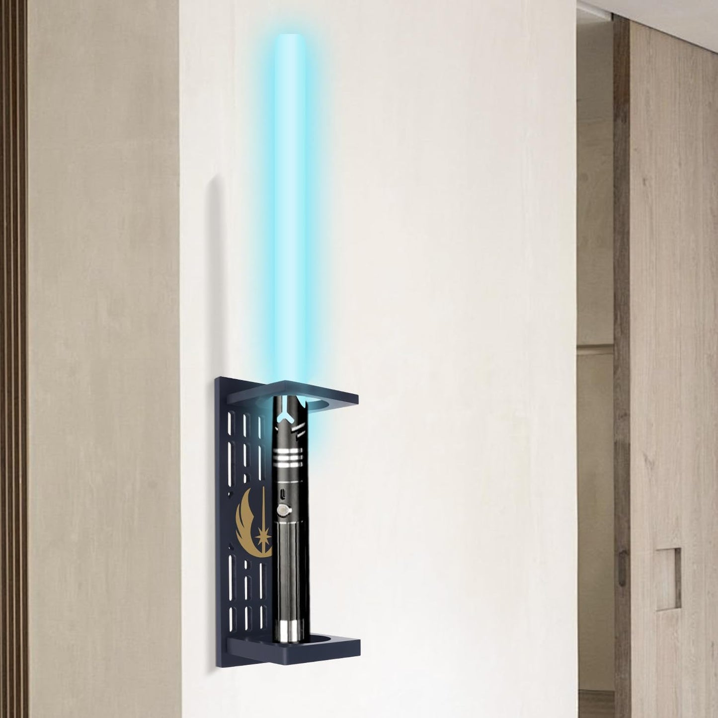 Lightsaber Stand with Pattern，Wooden Lightsaber Wall Mount Display Stand，Vertical Wall-Mounted Lightsaber Display Rack – Fits Most Lightsabers，Gift for Lightsaber Collectors (01)