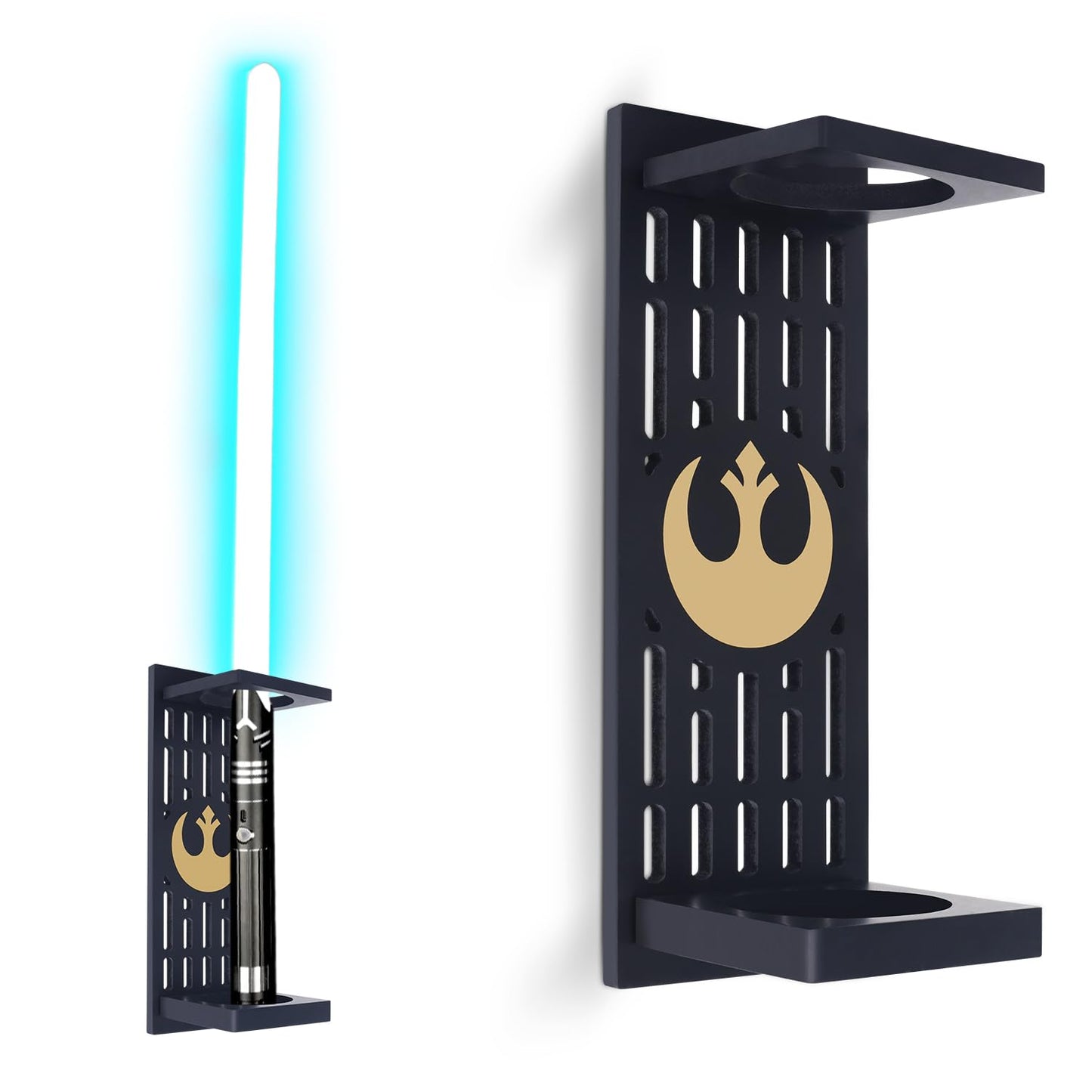 Lightsaber Stand with Pattern，Wooden Lightsaber Wall Mount Display Stand，Vertical Wall-Mounted Lightsaber Display Rack – Fits Most Lightsabers，Gift for Lightsaber Collectors (01)