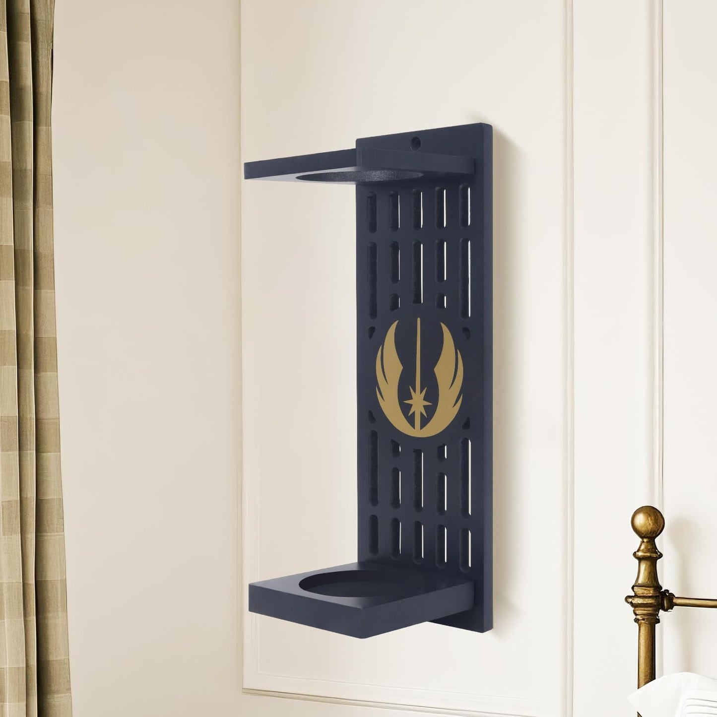 Lightsaber Stand with Pattern，Wooden Lightsaber Wall Mount Display Stand，Vertical Wall-Mounted Lightsaber Display Rack – Fits Most Lightsabers，Gift for Lightsaber Collectors (01)