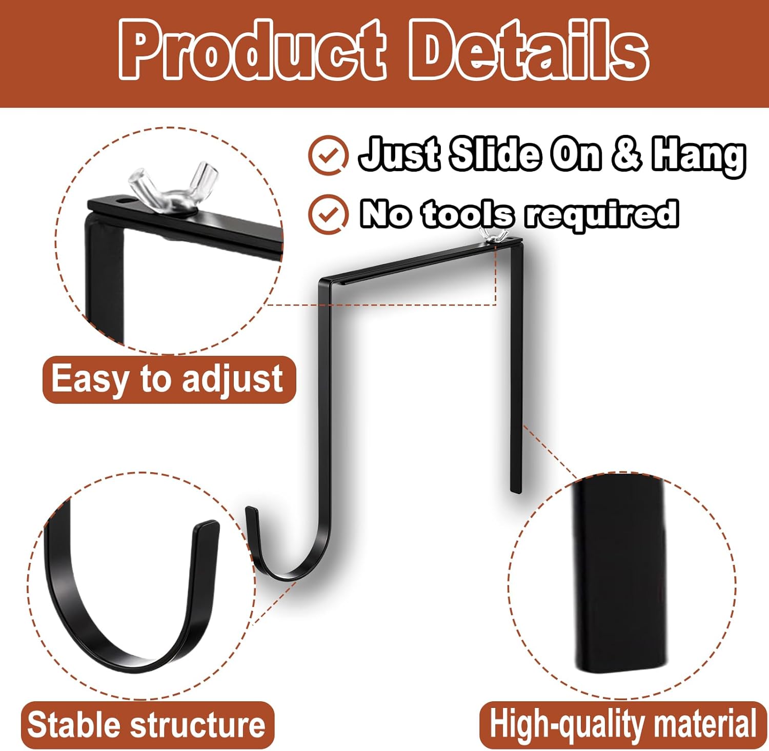 4 Pcs Outdoor No Drill String Light Hooks for 6-11 inch Concrete, Cinder Block & Brick Walls, Metal Adjustable Wall & Brick Hangers for Hanging Outdoor Rope Lights Cable Cord Holders Organizer