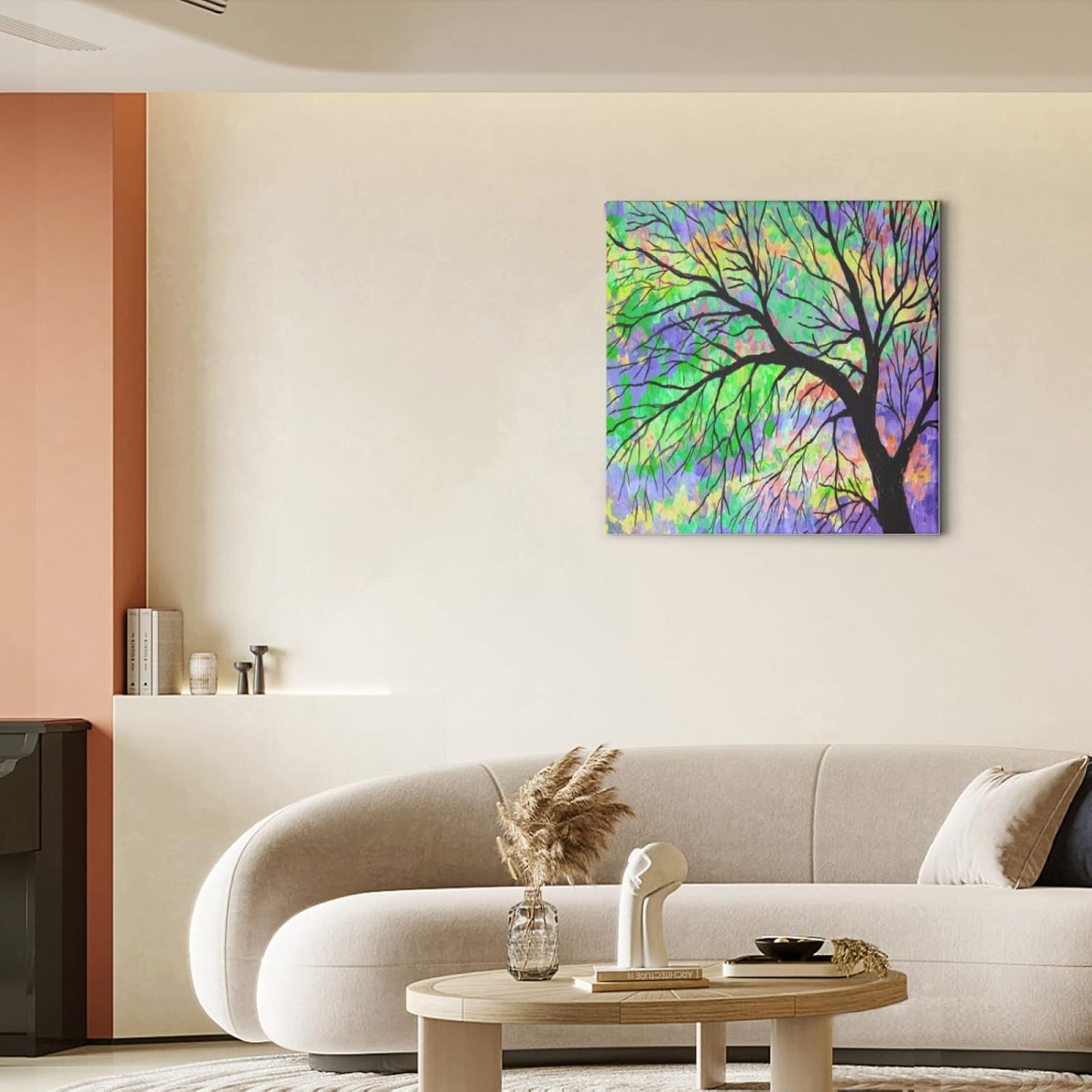 TropicalLife Abstract Branch Pattern Canvas Wall Art with Sturdy Natural Wood Frame Art Branch Artwork for Living Room Office Wall Decor Easy To Hang