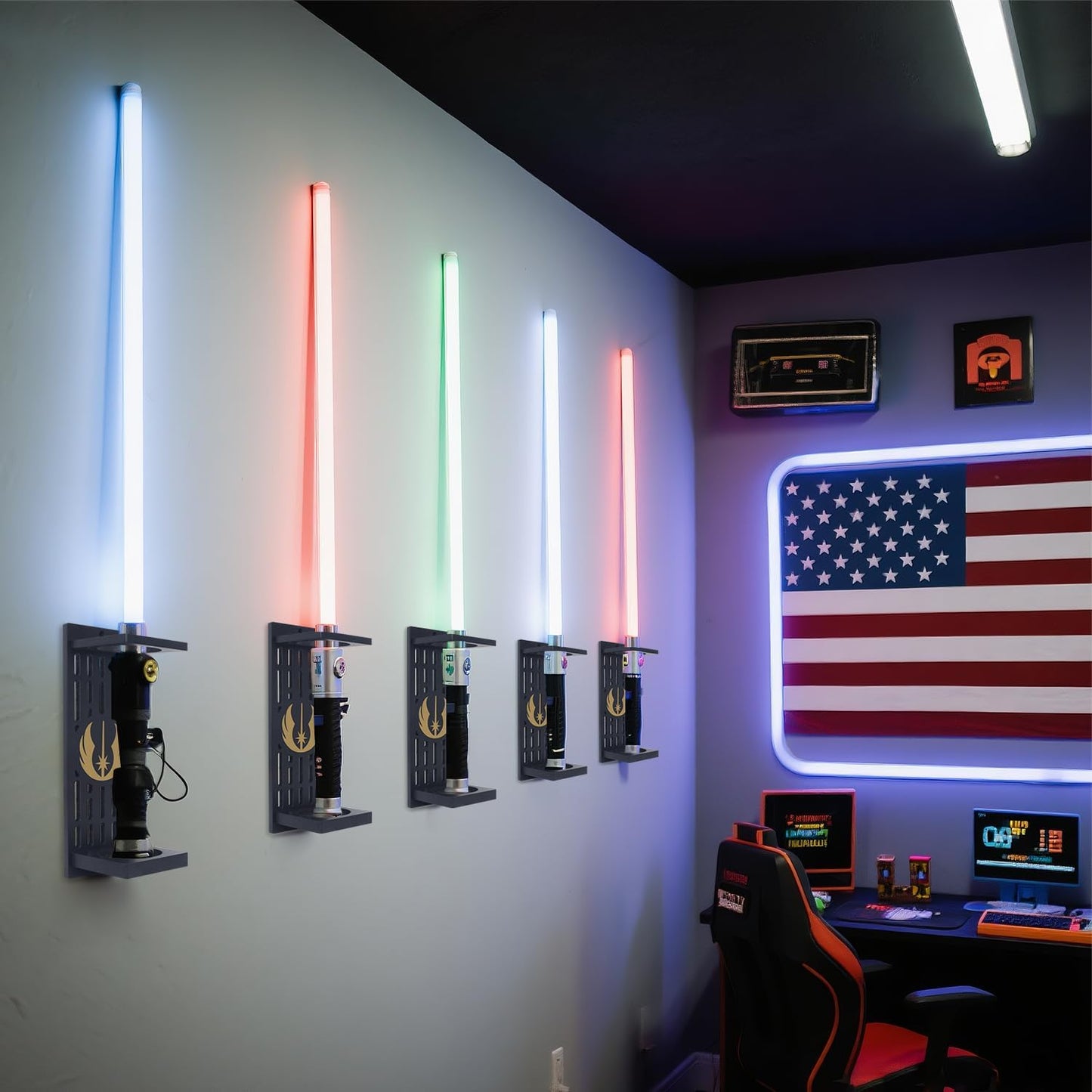 Lightsaber Stand with Pattern，Wooden Lightsaber Wall Mount Display Stand，Vertical Wall-Mounted Lightsaber Display Rack – Fits Most Lightsabers，Gift for Lightsaber Collectors (01)