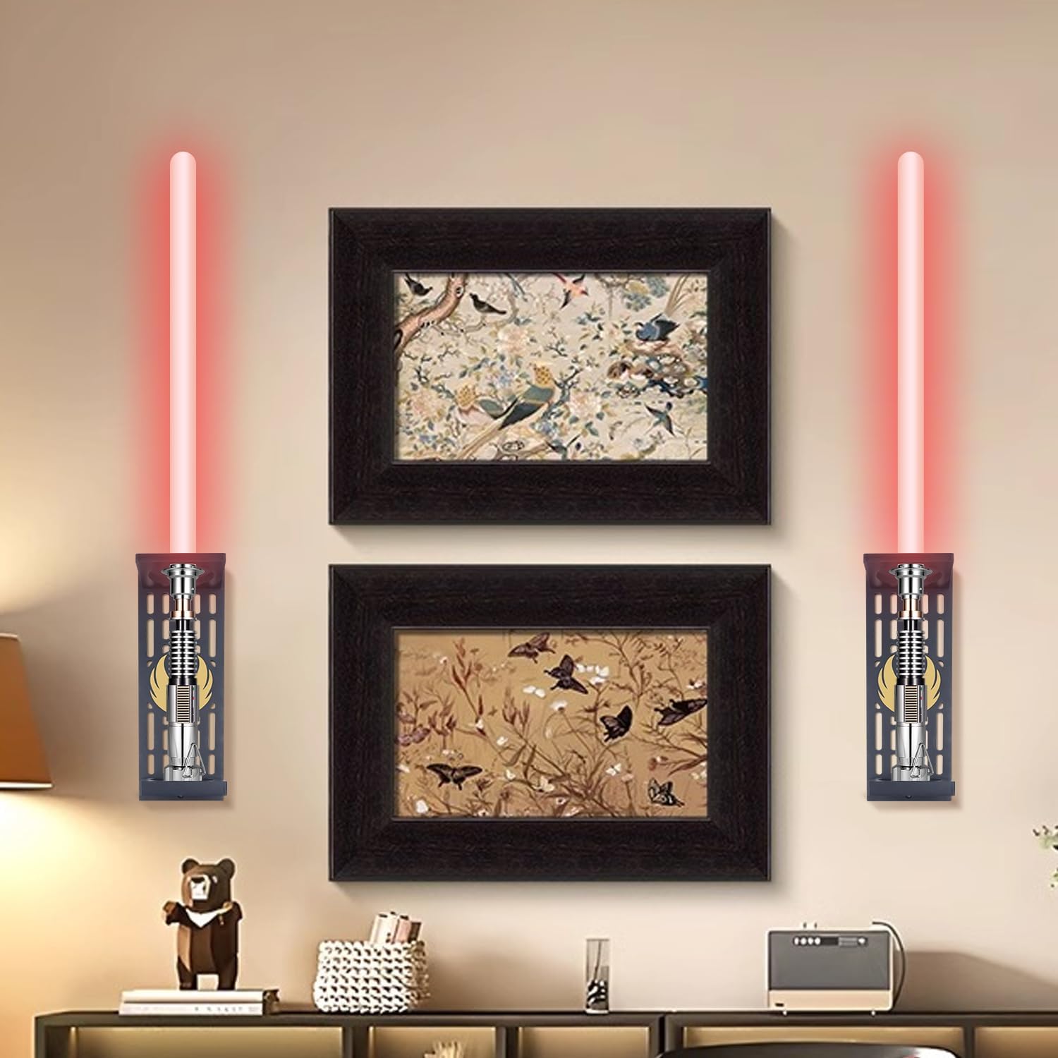 Lightsaber Stand with Pattern，Wooden Lightsaber Wall Mount Display Stand，Vertical Wall-Mounted Lightsaber Display Rack – Fits Most Lightsabers，Gift for Lightsaber Collectors (01)
