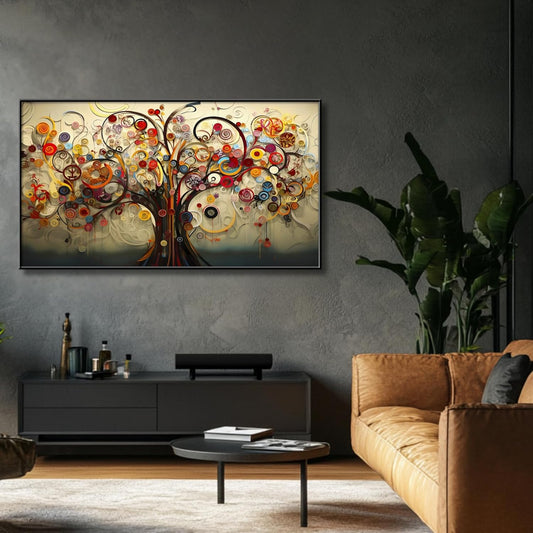 Tree Canvas Wall Art, Tree of Life Colorful Spiral Prints, Large Abstract Wall Art for Home Office (Black Metal Frame, 36L x20W, Framed)