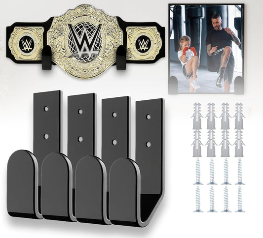 4Pcs Wrestling Championship Belt Wall Mount Display Case, Perfect WWE Belt Hanger for Adults & Kids, Durable & Easy to Install Title Belts Organizer Holder for Wall