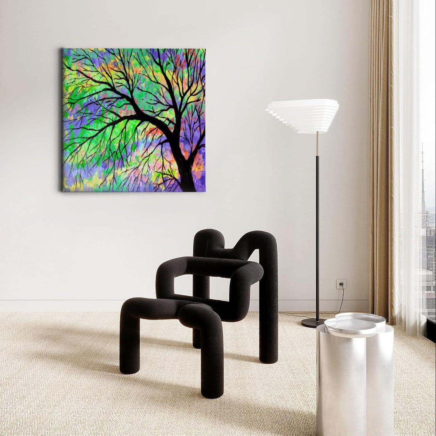 TropicalLife Abstract Branch Pattern Canvas Wall Art with Sturdy Natural Wood Frame Art Branch Artwork for Living Room Office Wall Decor Easy To Hang